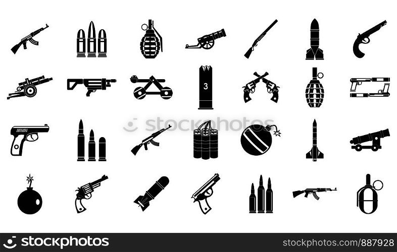 Weapons ammunition icon set. Simple set of weapons ammunition vector icons for web design isolated on white background. Weapons ammunition icon set, simple style