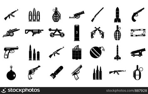 Weapons ammunition icon set. Simple set of weapons ammunition vector icons for web design isolated on white background. Weapons ammunition icon set, simple style