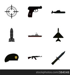Weapons icons set. Flat illustration of 9 weapons vector icons for web. Weapons icons set, flat style