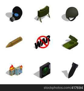 Weapons icons set. Isometric 3d illustration of 9 weapon vector icons for web. Weapons icons set, isometric 3d style