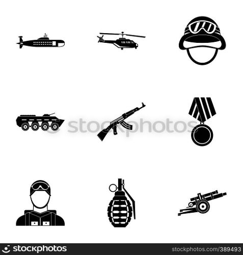 Weapons icons set. Simple illustration of 9 weapons vector icons for web. Weapons icons set, simple style