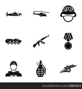 Weapons icons set. Simple illustration of 9 weapons vector icons for web. Weapons icons set, simple style