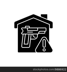 Weapons storage black glyph icon. Home defense. Safe gun storage. Preventing unauthorized access to firearms. Defensive capabilities. Silhouette symbol on white space. Vector isolated illustration. Weapons storage black glyph icon