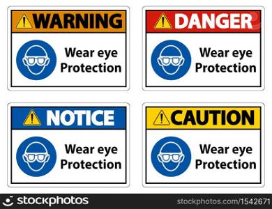 Wear eye protection on white background