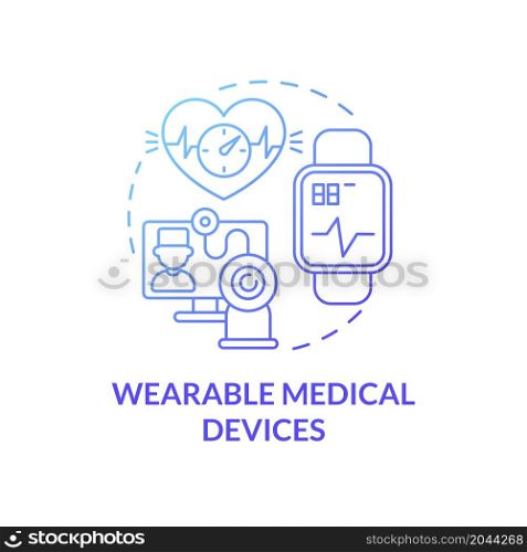 Wearable medical devices blue gradient concept icon. Patient health condition monitoring with digital tools abstract idea thin line illustration. Vector isolated outline color drawing. Wearable medical devices blue gradient concept icon
