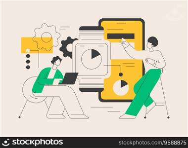 Wearable mobile app development abstract concept vector illustration. Wearable mobile device app, software development team, application design, website page, UI element abstract metaphor.. Wearable mobile app development abstract concept vector illustration.
