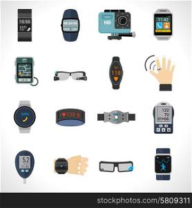 Wearable technology icons set with smart portable electronic devices isolated vector illustration. Wearable Technology Icons