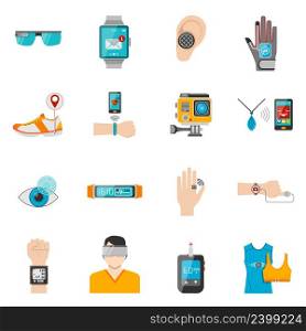Wearable technology icons set with watch and health control symbols flat isolated vector illustration . Wearable Technology Icons Set