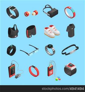 Wearable Technology Isometric Icons Set. Wearable technology isometric icons set with portable digital devices isolated vector illustration