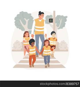Wearing a safety west isolated cartoon vector illustration. Kids going for a walk, wearing protection, toddler in safety west, neon color, kindergarten uniform, road security vector cartoon.. Wearing a safety west isolated cartoon vector illustration.