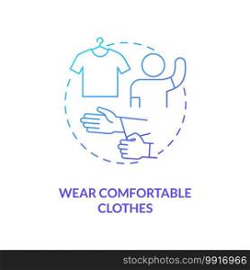 Wearing comfortable clothes concept icon. Blood test tip idea thin line illustration. Preventing harm from climate and environment. Giving physical relief. Vector isolated outline RGB color drawing. Wearing comfortable clothes concept icon