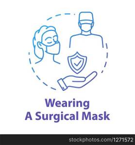 Wearing surgical mask concept icon. Immunity protection. Face protection. Safety for surgeon. Influenza prevention idea thin line illustration. Vector isolated outline RGB color drawing