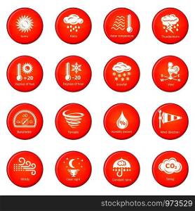 Weater icons set vector red circle isolated on white background . Weater icons set red vector