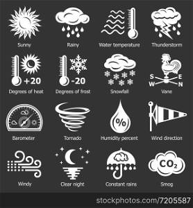 Weater icons set vector white isolated on grey background . Weater icons set grey vector