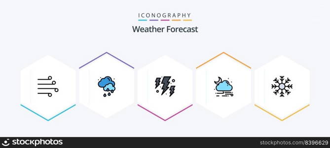 Weather 25 FilledLine icon pack including flake. weather. bolt. rain. wind