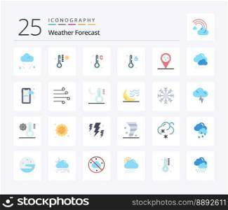 Weather 25 Flat Color icon pack including rainy. cloud. temperature. weather. weather