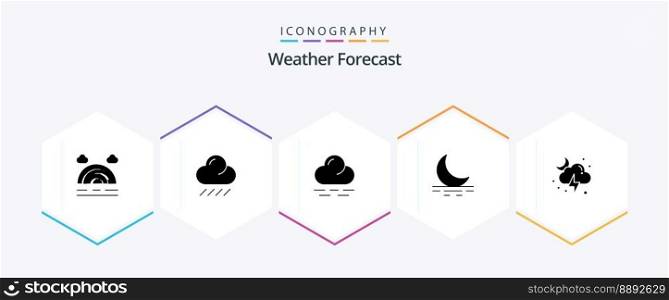 Weather 25 Glyph icon pack including . storm. weather. moon. cloud