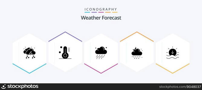 Weather 25 Glyph icon pack including sun. weather. cloud. rain. cloud
