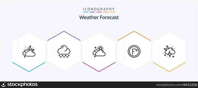 Weather 25 Line icon pack including lightning. weather. cloudy. temperature. degree