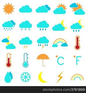 Weather and climate color icons on white background, stock vector