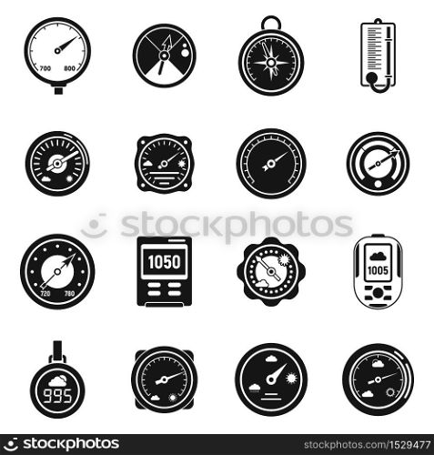 Weather barometer icons set. Simple set of weather barometer vector icons for web design on white background. Weather barometer icons set, simple style
