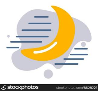 Weather conditions and forecast, prediction or overview. Isolated icon with crescent moon and fog or mist, moisture and high humidity. Meteorology and nighttime moonlight. Vector in flat style. Clear weather condition at night crescent moon