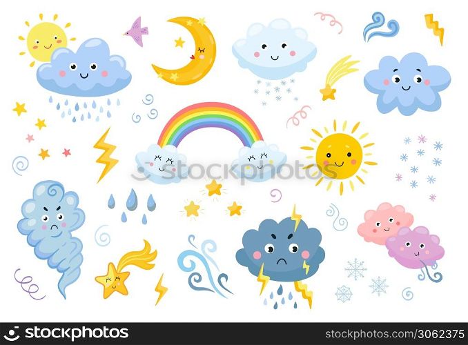 Weather emoticon flat icon set