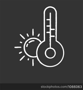 Weather forecast chalk icon. Anticyclone. Drought. Atmospheric conditions and air temperature. Sun and thermometer. Meteorological observations. Global warming. Isolated vector chalkboard illustration