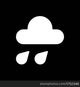 Weather forecast dark mode glyph icon. Meteorological software. Rain and cloud. Real-time weather data. Smartphone UI button. White silhouette symbol on black space. Vector isolated illustration. Weather forecast dark mode glyph icon