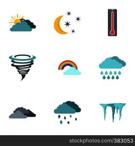 Weather forecast icons set. Flat illustration of 9 weather forecast vector icons for web. Weather forecast icons set, flat style