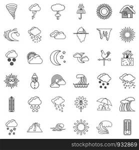 Weather forecast icons set. Outline style of 36 weather forecast vector icons for web isolated on white background. Weather forecast icons set, outline style