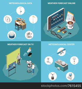 Weather forecast isometric concept icons set with forecast online symbols isolated vector illustration