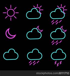 Weather forecast neon light icons set. Vector illustration