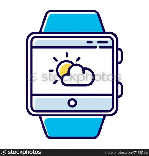 Weather forecast smartwatch function color icon. Fitness wristband capability. Modern device. Current state of atmosphere . Temperature, humidity and wind. Isolated vector illustration