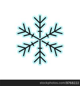 Weather forecast snow or frost snowflake color outline icon, vector pictogram. Winter cold temperature weather forecast symbol for snowfall, snowstorm or frost. Weather forecast color outline icon, snowflake