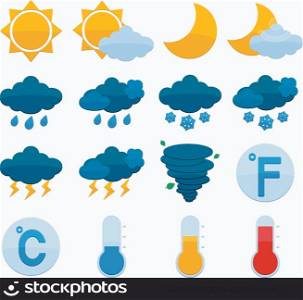 Weather forecast symbols color icons set of sun cloud rain snow isolated vector illustration
