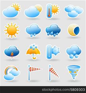 Weather forecast tablet mobile symbols widget icons set with clouds and rainbow abstract flat isolated vector illustration. Weather forecast symbols icons set