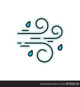 Weather forecast wind and rain color outline icon, vector pictogram. Weather forecast for thunderstorm, storm and windstorm, temperature and meteorology climate symbol. Weather forecast color outline icon, wind and rain