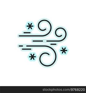 Weather forecast wind and snow color outline icon, vector pictogram. Weather forecast for winter storm or snowstorm, temperature and meteorology climate symbol. Weather forecast color outline icon, wind and snow