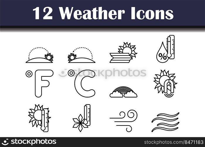 Weather Icon Set. Bold outline design with editable stroke width. Vector Illustration.