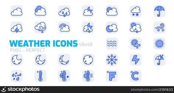 Weather Icon set for web and mobile app, Blue Flat Icons Vector Illustrations