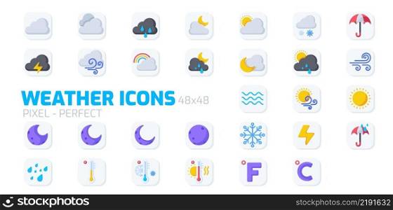 Weather Icon set for web and mobile app, Flat Icons Vector Illustrations