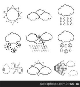 Weather icon set li≠ar. Snowflake and lightning, snow and rain, vector illustration. Weather icon set li≠ar
