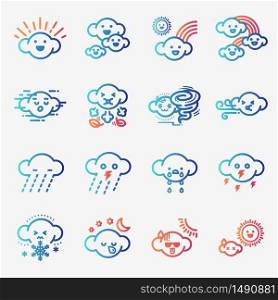 Weather icon set. Line art. Cartoon doodle design.Elements and seasonal clip art.