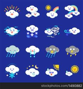 Weather icon set. Line art. Cartoon doodle design.Elements and seasonal clip art.Flat design.