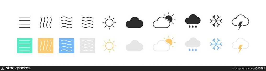 Weather icons. Icons of the four elements of nature and weather forecast signs. Vector illustration