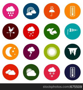 Weather icons many colors set isolated on white for digital marketing. Weather icons many colors set