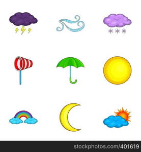 Weather icons set. Cartoon illustration of 9 weather vector icons for web. Weather icons set, cartoon style