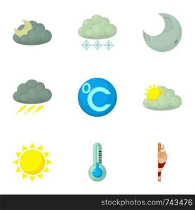 Weather icons set. Cartoon set of 9 weather vector icons for web isolated on white background. Weather icons set, cartoon style