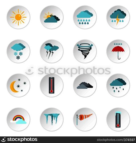 Weather icons set. Flat illustration of 16 weather vector icons for web. Weather icons set, flat style